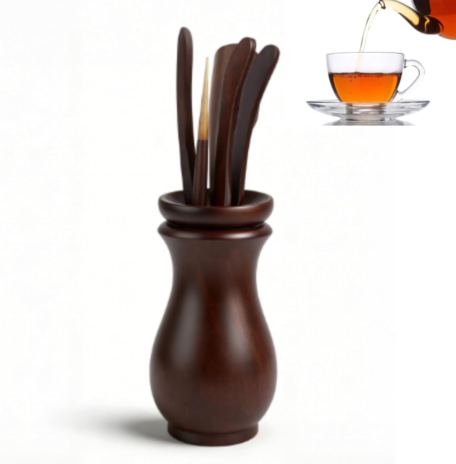 Chinese Gongfu Wooden Tea Ceremony Utensil Tools Set, 6PCS Kungfu Set Asian Teaware Kit for Traditional Brewing - Image 1