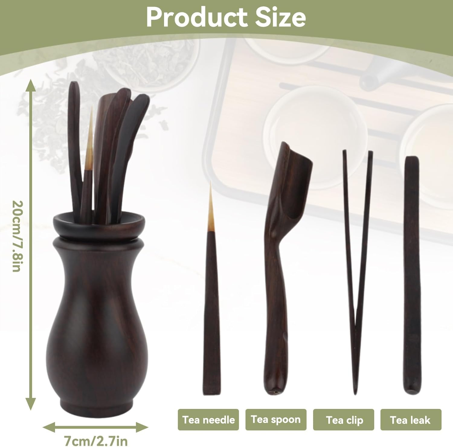 Chinese Gongfu Wooden Tea Ceremony Utensil Tools Set, 6PCS Kungfu Set Asian Teaware Kit for Traditional Brewing - Image 3