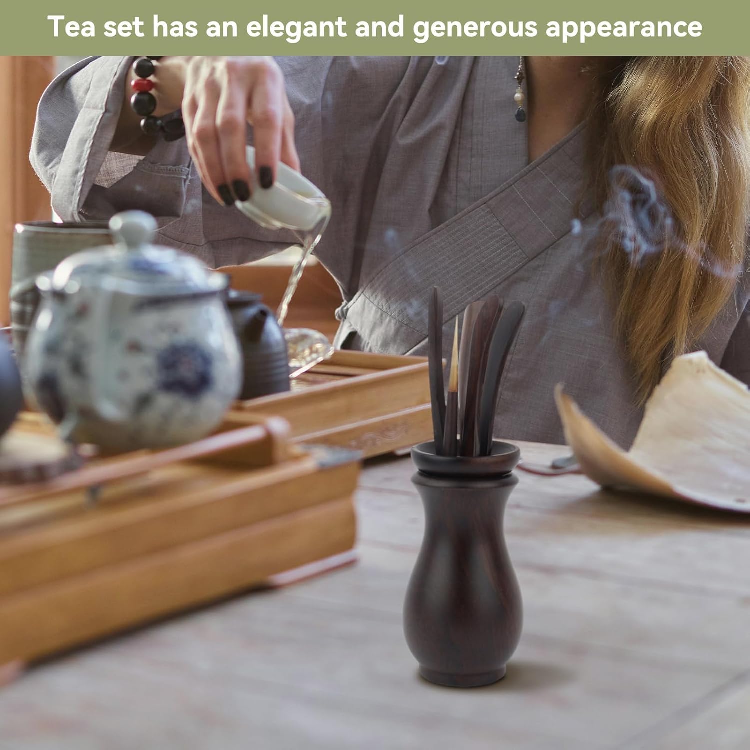 Chinese Gongfu Wooden Tea Ceremony Utensil Tools Set, 6PCS Kungfu Set Asian Teaware Kit for Traditional Brewing - Image 4