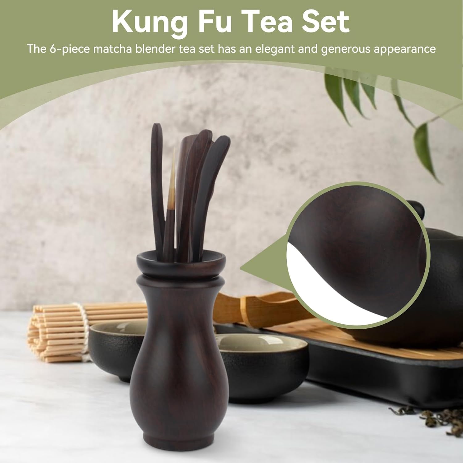Chinese Gongfu Wooden Tea Ceremony Utensil Tools Set, 6PCS Kungfu Set Asian Teaware Kit for Traditional Brewing - Image 6