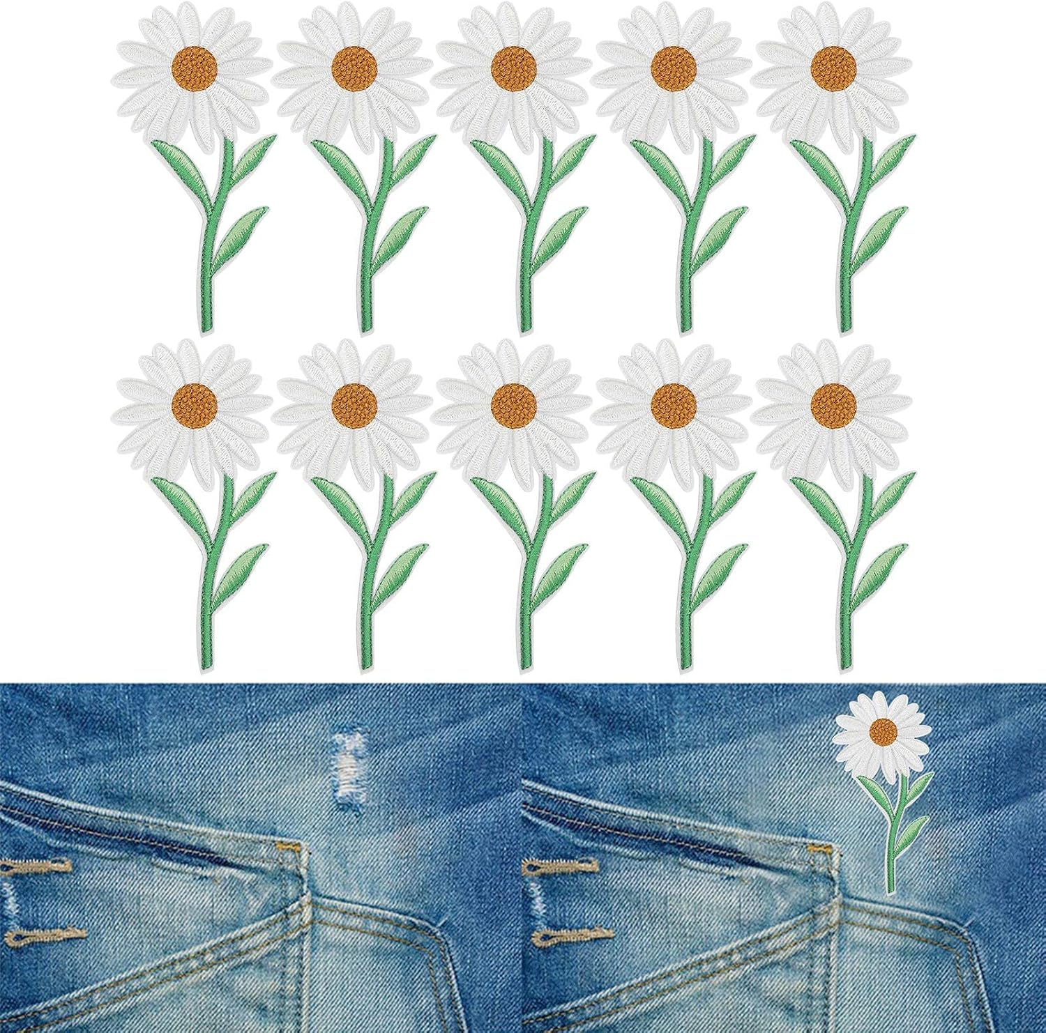 10PCS Flower Patches, Daisy Iron on Patches Embroidered Applique Sewing Patch DIY Decoration for Bags, Jackets, Jeans, Clothes - Image 7