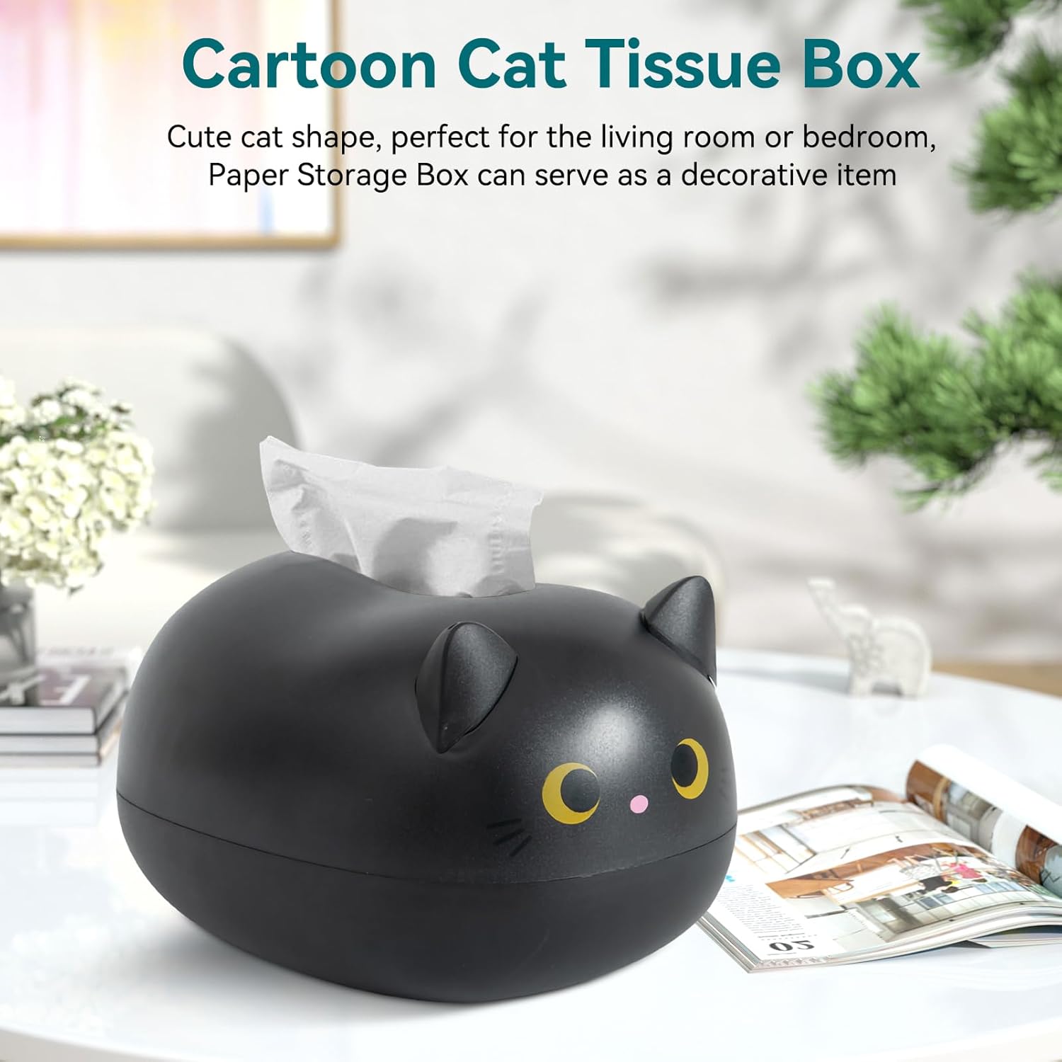 Cat Tissue Dispenser, Cartoon Toilet Paper Holder Dispenser Box with 2 Toothpick for Car Home Bathroom Kitchen Office - Image 2