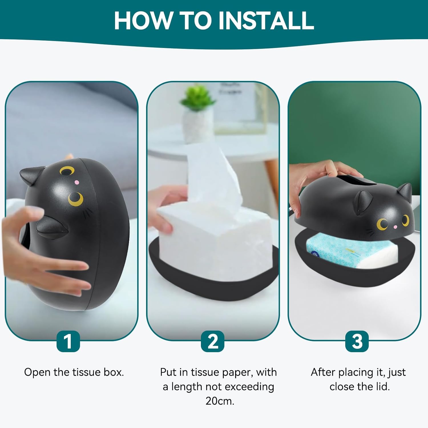 Cat Tissue Dispenser, Cartoon Toilet Paper Holder Dispenser Box with 2 Toothpick for Car Home Bathroom Kitchen Office - Image 4