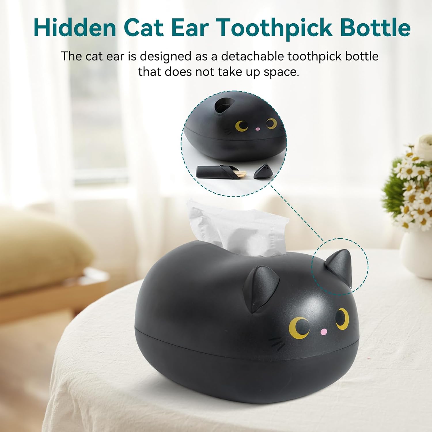Cat Tissue Dispenser, Cartoon Toilet Paper Holder Dispenser Box with 2 Toothpick for Car Home Bathroom Kitchen Office - Image 6