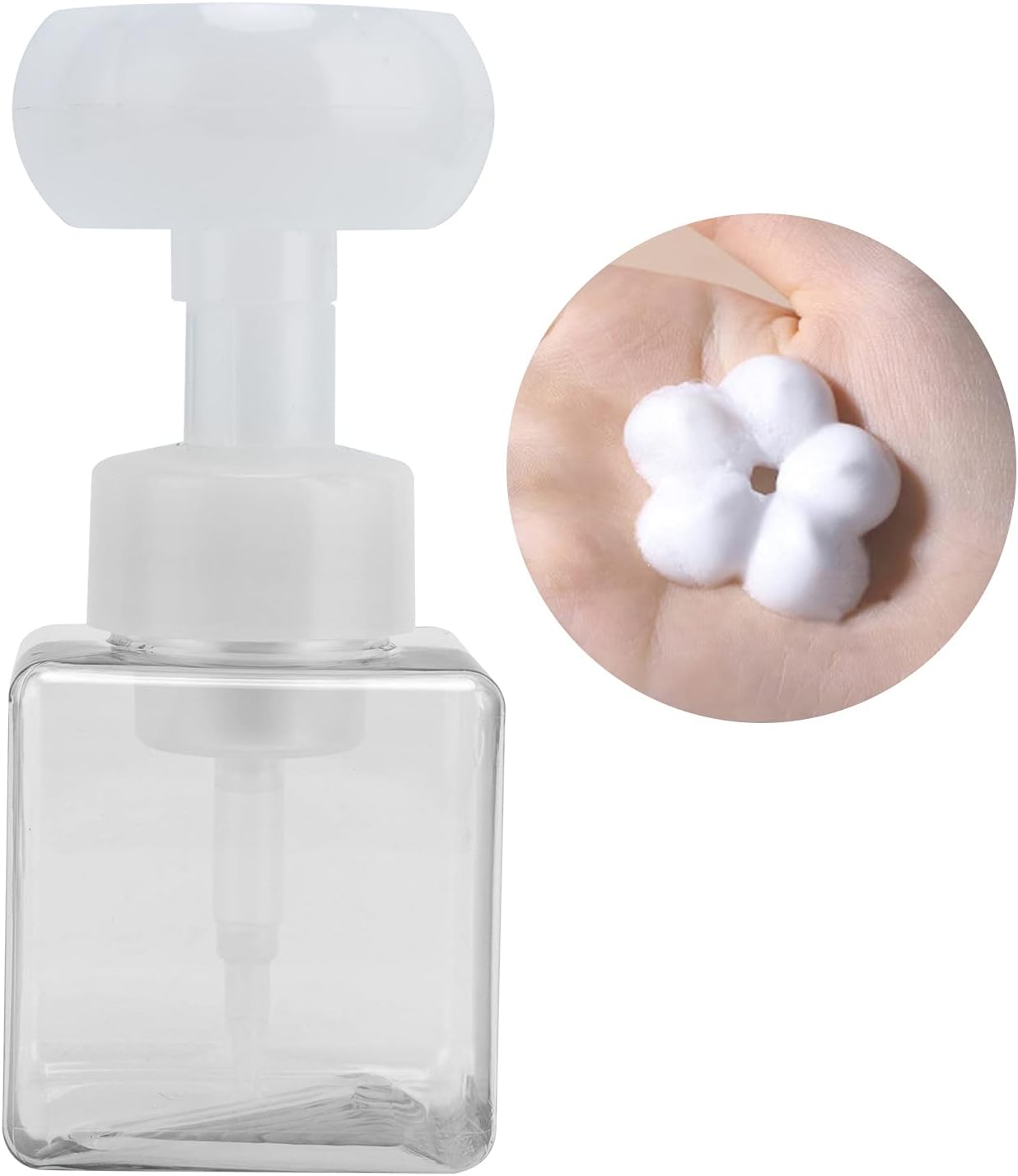 Foaming Hand Soap Dispenser, 250ml Flower Dispenser Shape Refillable Foam Pump Bottle Reusable Plastic Portable Liquid Container for Bathroom (Transparent) - Image 1