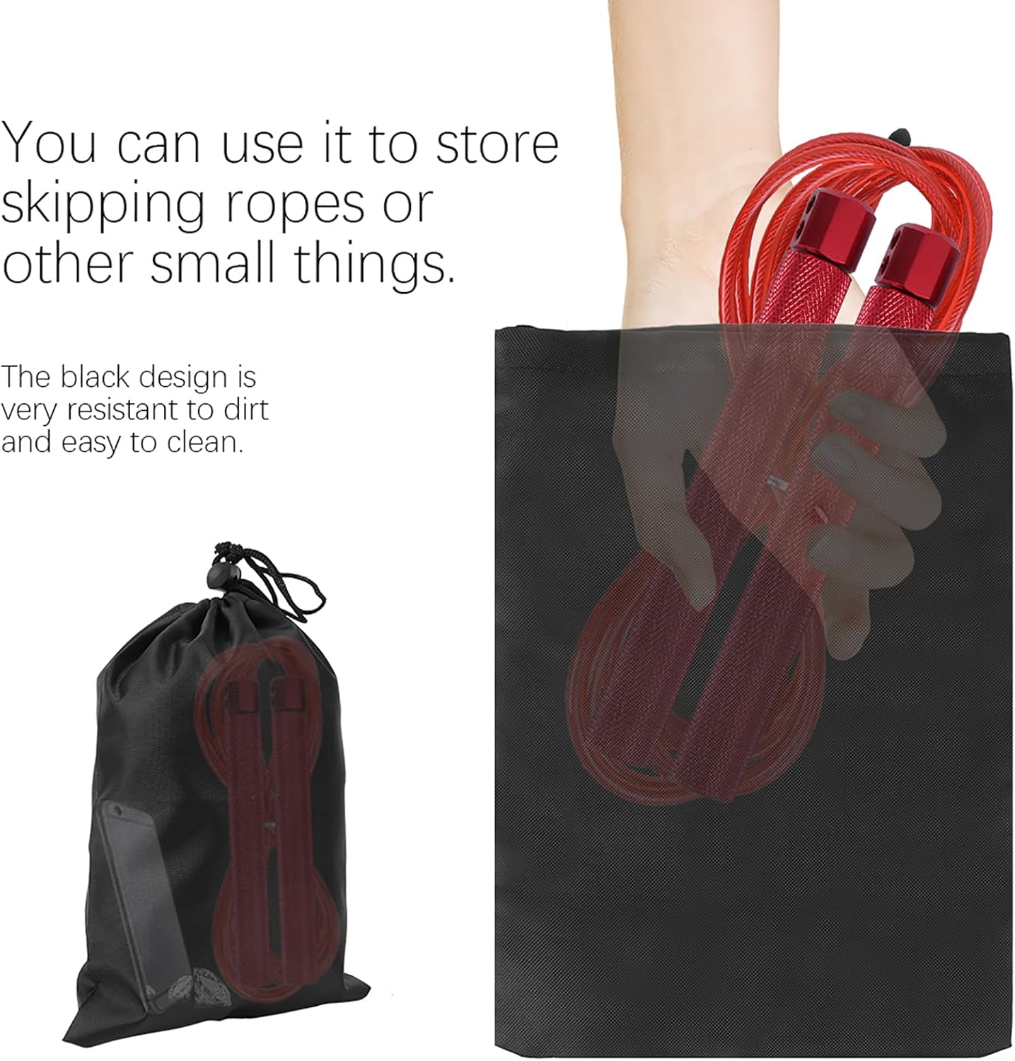 Black Drawstring Bags, 10 PCS Portable Bag Carry Ditty Pouch with Toggle Small Storage for Sports Travel - Image 6
