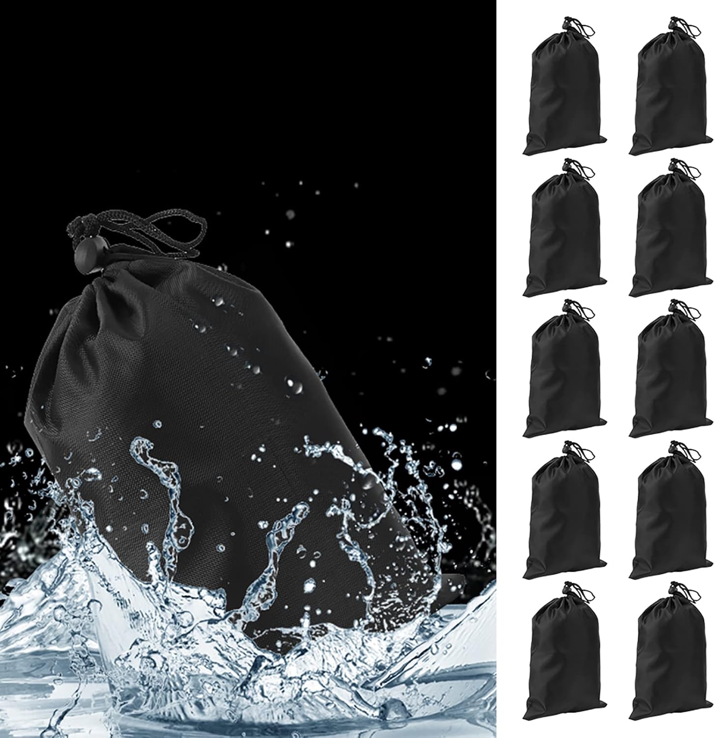 Black Drawstring Bags, 10 PCS Portable Bag Carry Ditty Pouch with Toggle Small Storage for Sports Travel - Image 7