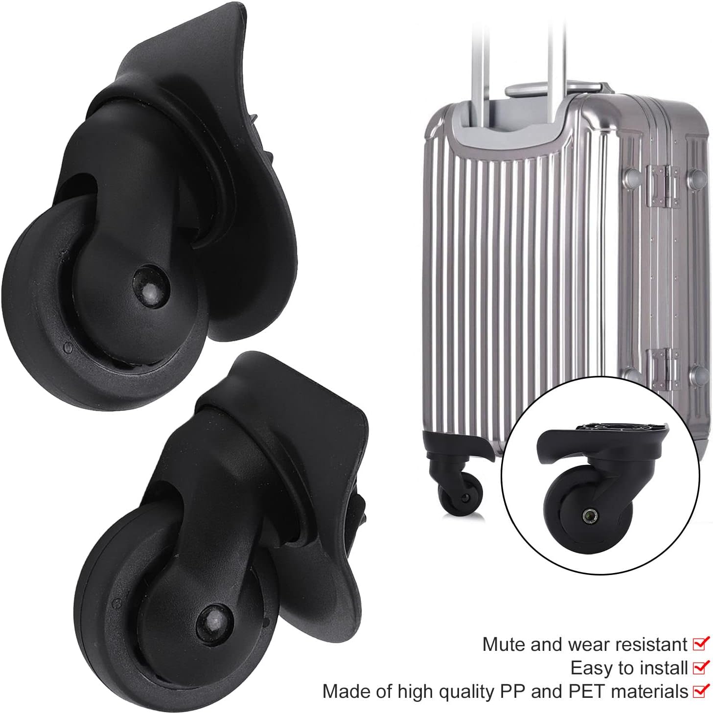 1 Pair Luggage Suitcase Wheels, Universal Replacement Wheels for Mute Swivel Casters Black - Image 2
