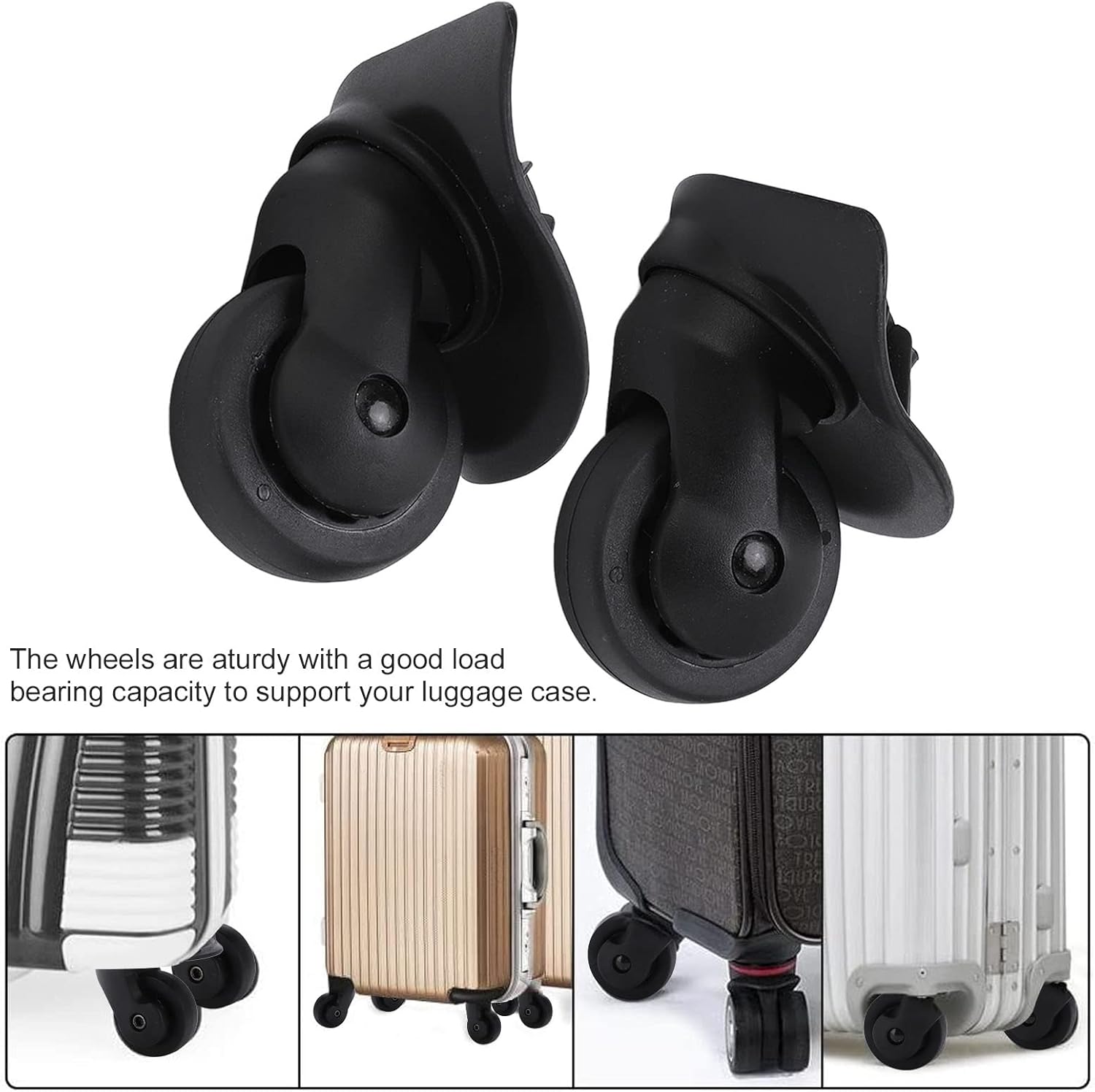 1 Pair Luggage Suitcase Wheels, Universal Replacement Wheels for Mute Swivel Casters Black - Image 4