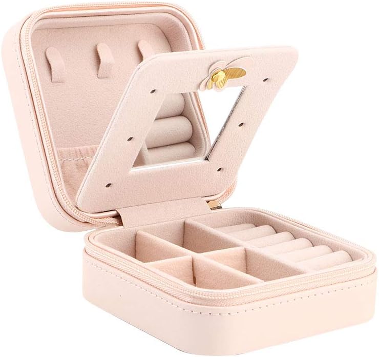 Small Jewelry Box, Travel Case PU Leather Organizer Storage Holder Portable Jewellery Display for Necklace Earring Rings (Double layer bare powder bicycle) - Image 1