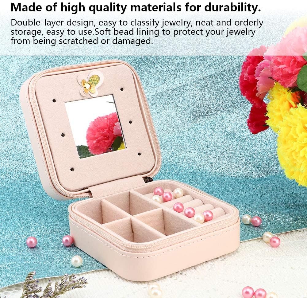 Small Jewelry Box, Travel Case PU Leather Organizer Storage Holder Portable Jewellery Display for Necklace Earring Rings (Double layer bare powder bicycle) - Image 2