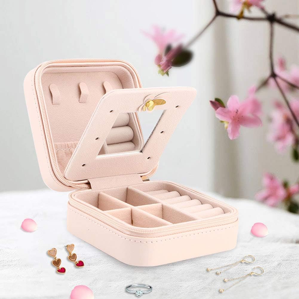 Small Jewelry Box, Travel Case PU Leather Organizer Storage Holder Portable Jewellery Display for Necklace Earring Rings (Double layer bare powder bicycle) - Image 3