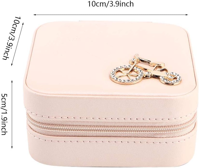 Small Jewelry Box, Travel Case PU Leather Organizer Storage Holder Portable Jewellery Display for Necklace Earring Rings (Double layer bare powder bicycle) - Image 4