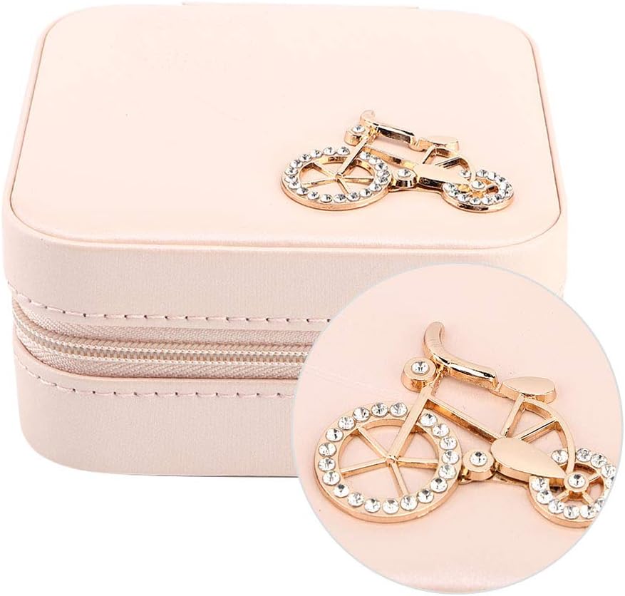 Small Jewelry Box, Travel Case PU Leather Organizer Storage Holder Portable Jewellery Display for Necklace Earring Rings (Double layer bare powder bicycle) - Image 5