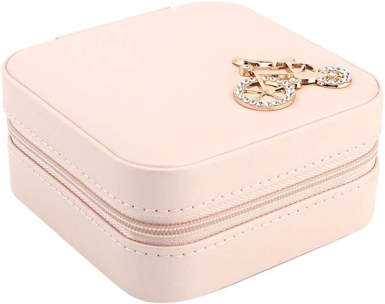 Small Jewelry Box, Travel Case PU Leather Organizer Storage Holder Portable Jewellery Display for Necklace Earring Rings (Double layer bare powder bicycle) - Image 6