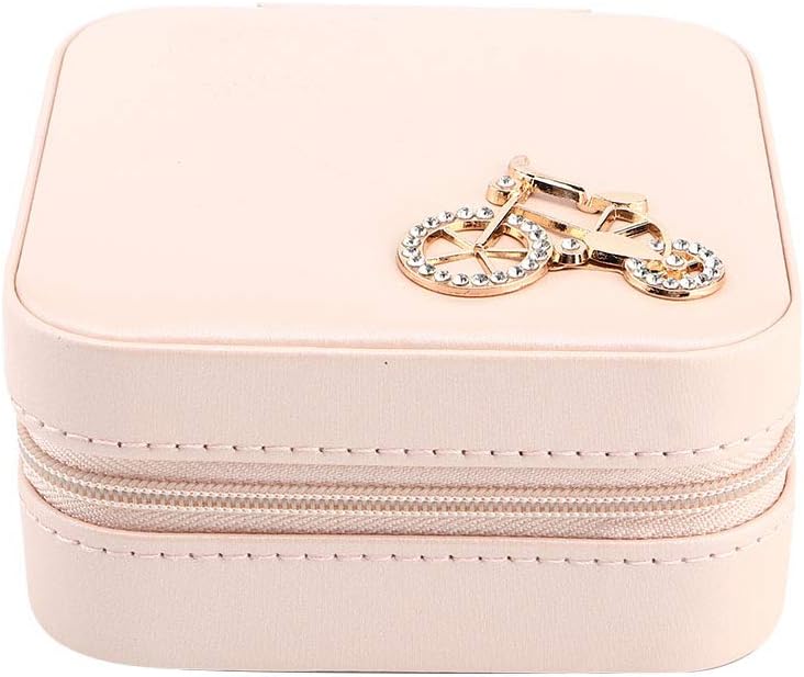 Small Jewelry Box, Travel Case PU Leather Organizer Storage Holder Portable Jewellery Display for Necklace Earring Rings (Double layer bare powder bicycle) - Image 7