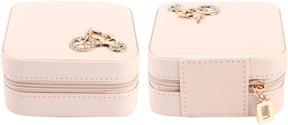 Small Jewelry Box, Travel Case PU Leather Organizer Storage Holder Portable Jewellery Display for Necklace Earring Rings (Double layer bare powder bicycle) - Image 8