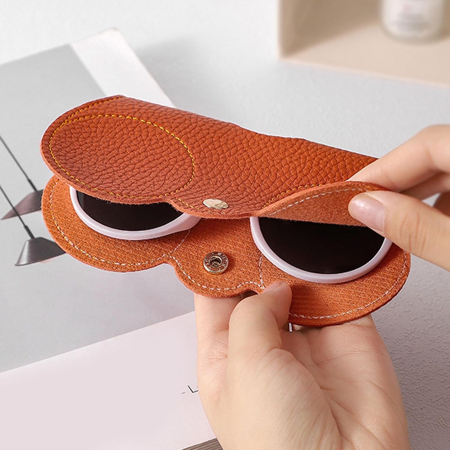 Leather Sunglasses Bag, Soft Case Portable Glasses Cute Eyeglass Pouch for Women Men Girls - Image 4