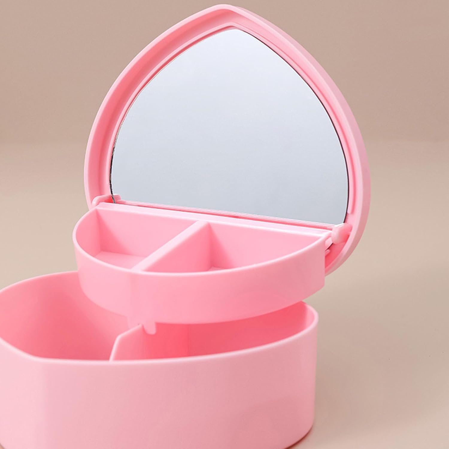 Girls Jewelry Box, 2 Layer Holder Organizer Heart Shape Portable Case with Mirror Travel for Earrings Rings Necklaces - Image 3