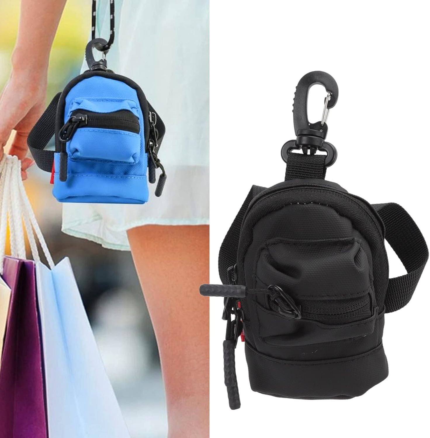 Key Chain Pouch, Wallet Mini Cash Pouch Keychain Storage Bag Zippers with Carabiner for Men Women(Black) Black - Image 3