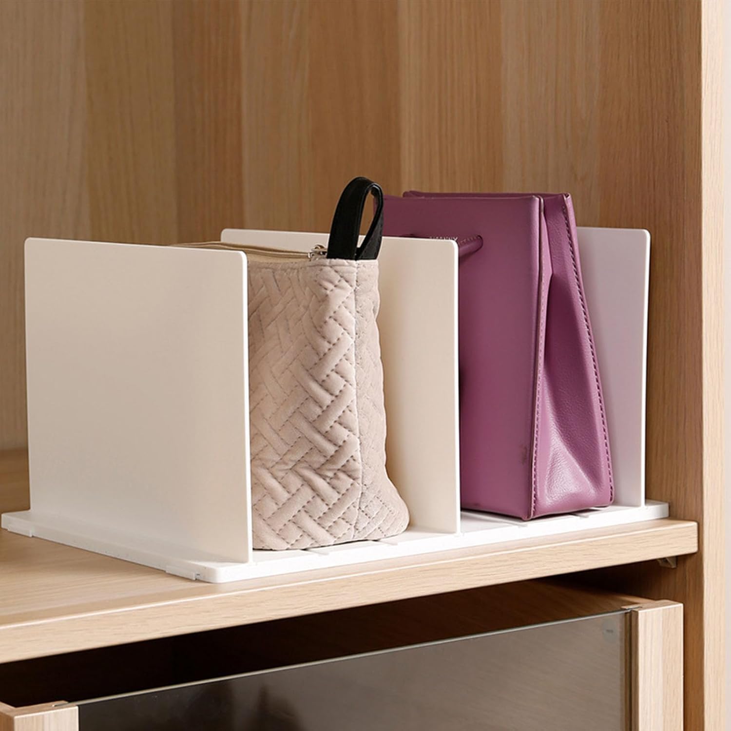 Shelf Divider for Closet, White Purse Organizer Adjustable Storage Handbag Organizers Closets Bookshelf Separator Dividers - Image 2