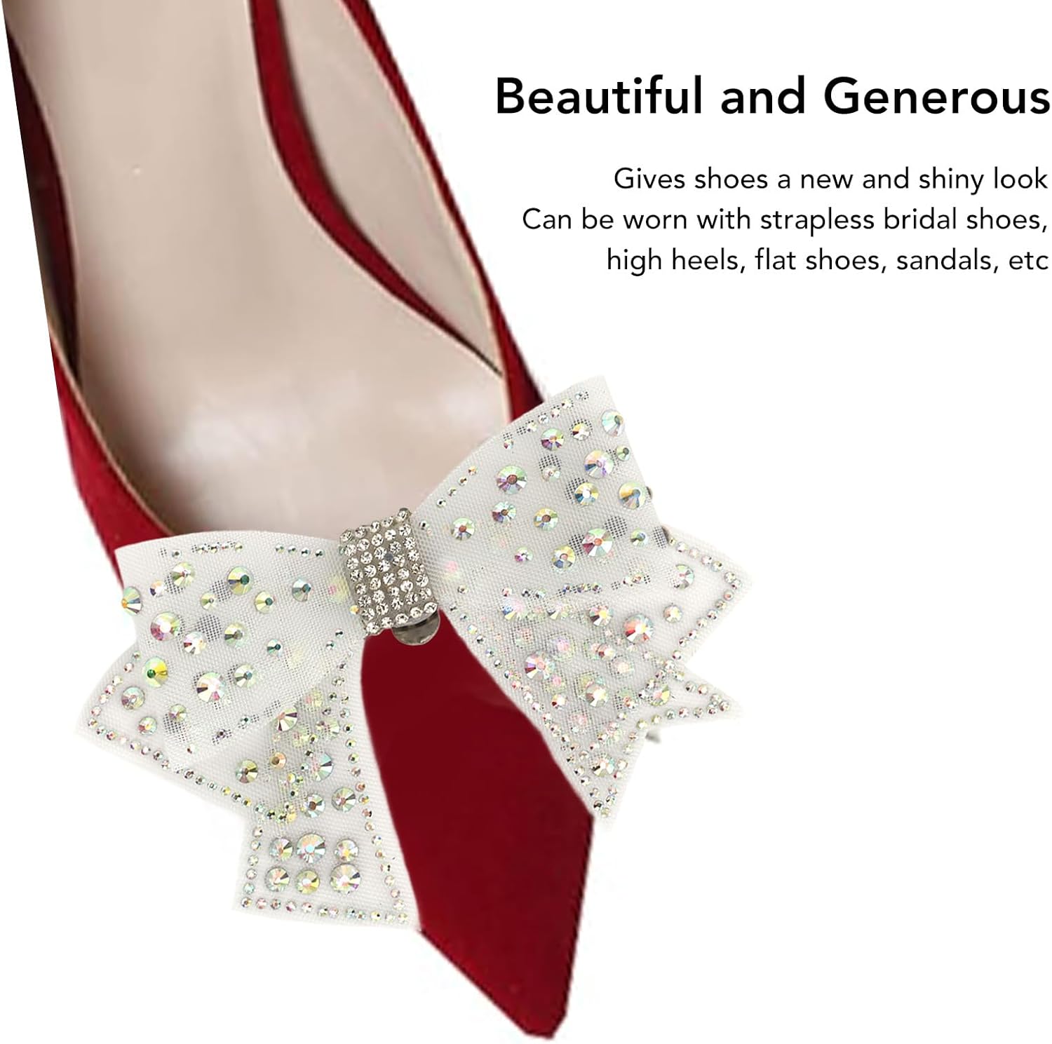 2 Pieces Bow Shoe Clips, Decorative Clips Rhinestone Buckle Shoes Decorations for Woman and Girl - Image 2