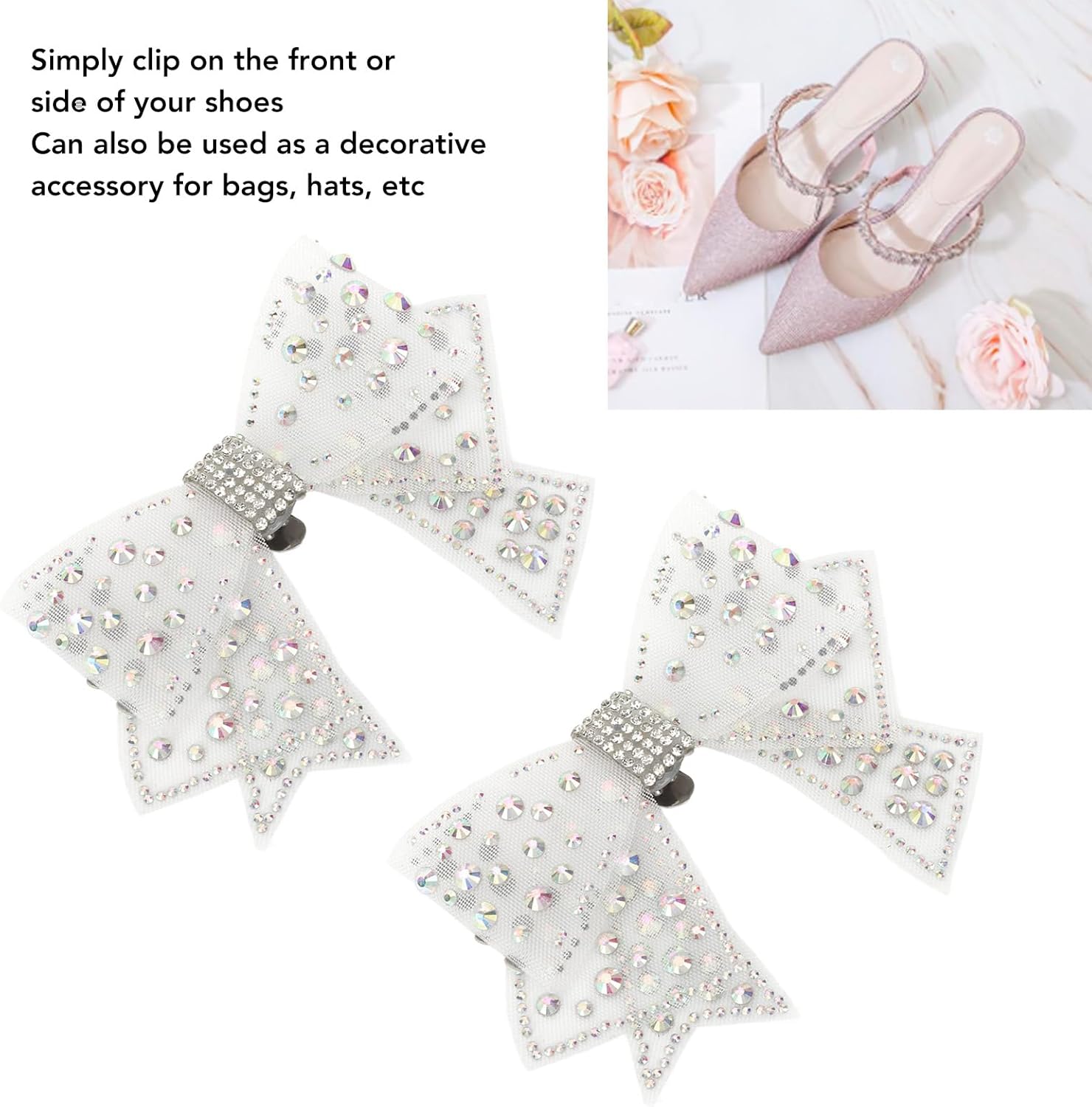 2 Pieces Bow Shoe Clips, Decorative Clips Rhinestone Buckle Shoes Decorations for Woman and Girl - Image 3