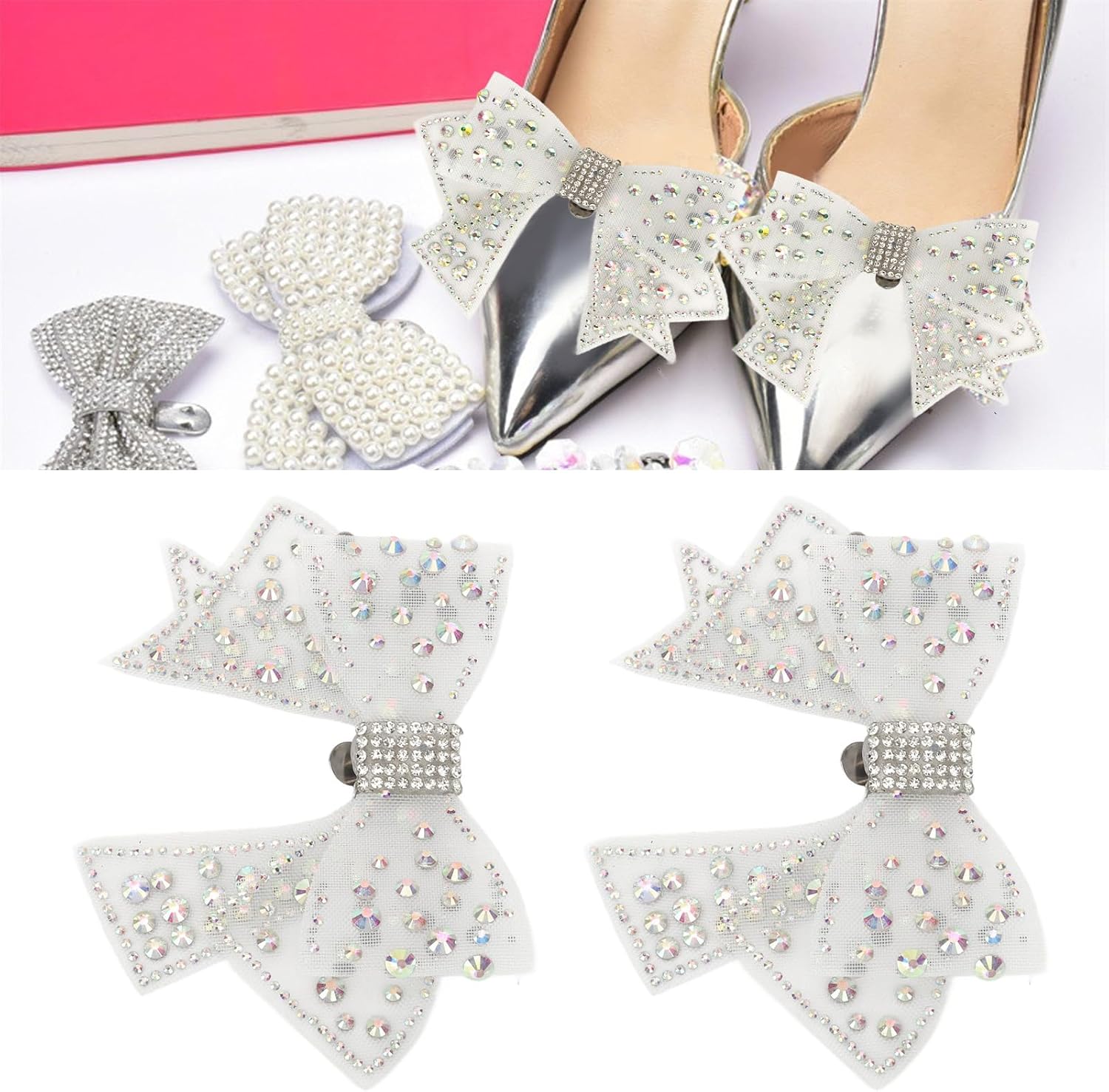 2 Pieces Bow Shoe Clips, Decorative Clips Rhinestone Buckle Shoes Decorations for Woman and Girl - Image 5
