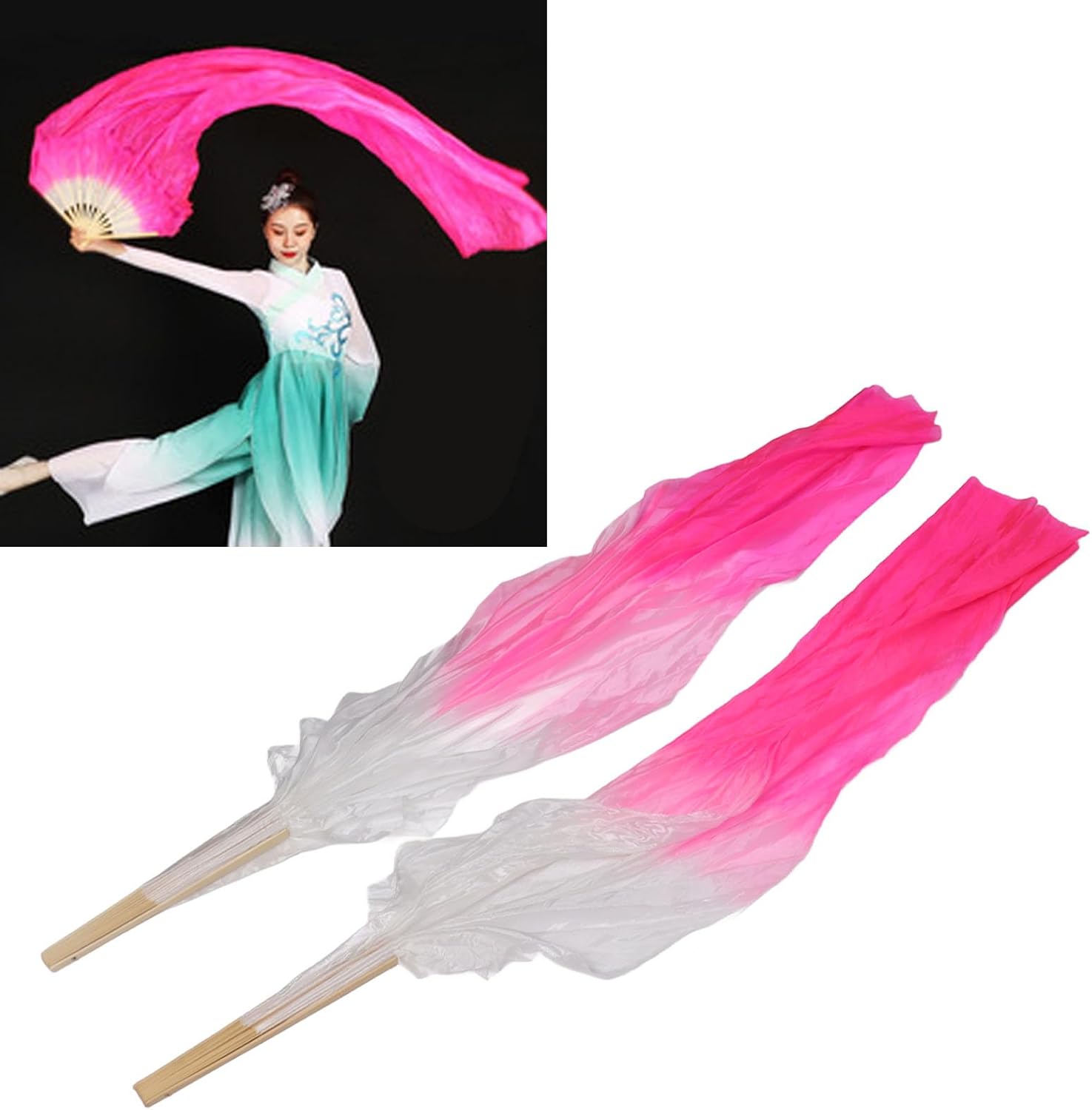 Dance Fan, 1 Pair Long Fan Belly Fans Folding Performance Classical (Pink) - Image 3