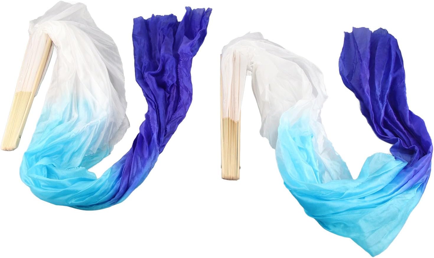 Dance Fan, 1 Pair Long Fan Belly Fans Folding Performance Classical (Blue) - Image 1