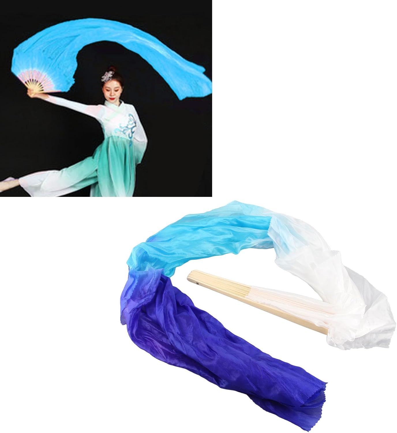 Dance Fan, 1 Pair Long Fan Belly Fans Folding Performance Classical (Blue) - Image 3