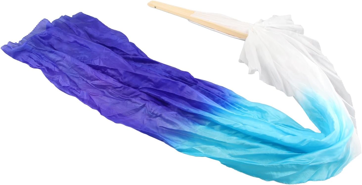 Dance Fan, 1 Pair Long Fan Belly Fans Folding Performance Classical (Blue) - Image 7