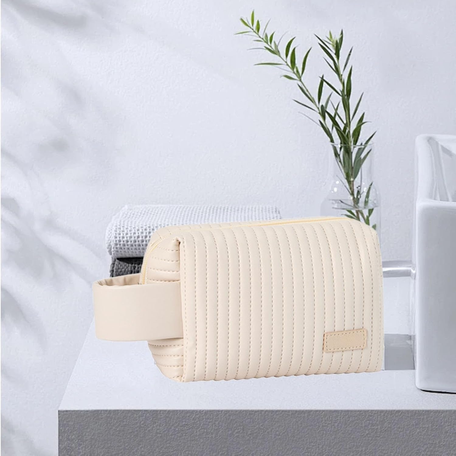 Travel Makeup Bag for Women, Large Capacity Cosmetic White Case Organizer Waterproof PU Toiletry Portable Handle with Multi Pockets - Image 7