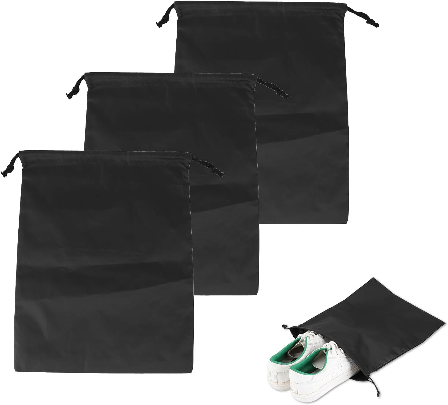 Nylon Drawstring Shoe Bag, 3PCS Bags for Travelling Dustproof Waterproof Travel Bag Underwear Shoes Pants Storage(Black) - Image 1