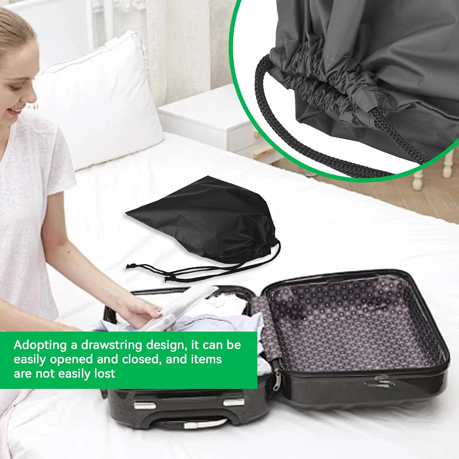 Nylon Drawstring Shoe Bag, 3PCS Bags for Travelling Dustproof Waterproof Travel Bag Underwear Shoes Pants Storage(Black) - Image 3