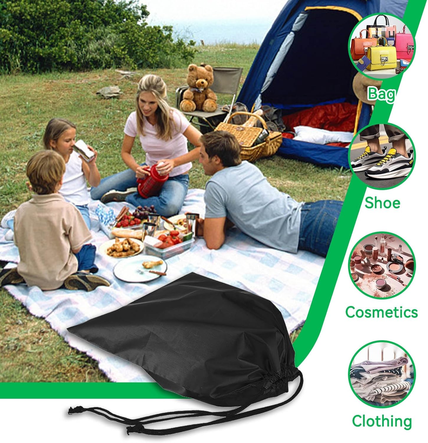 Nylon Drawstring Shoe Bag, 3PCS Bags for Travelling Dustproof Waterproof Travel Bag Underwear Shoes Pants Storage(Black) - Image 7