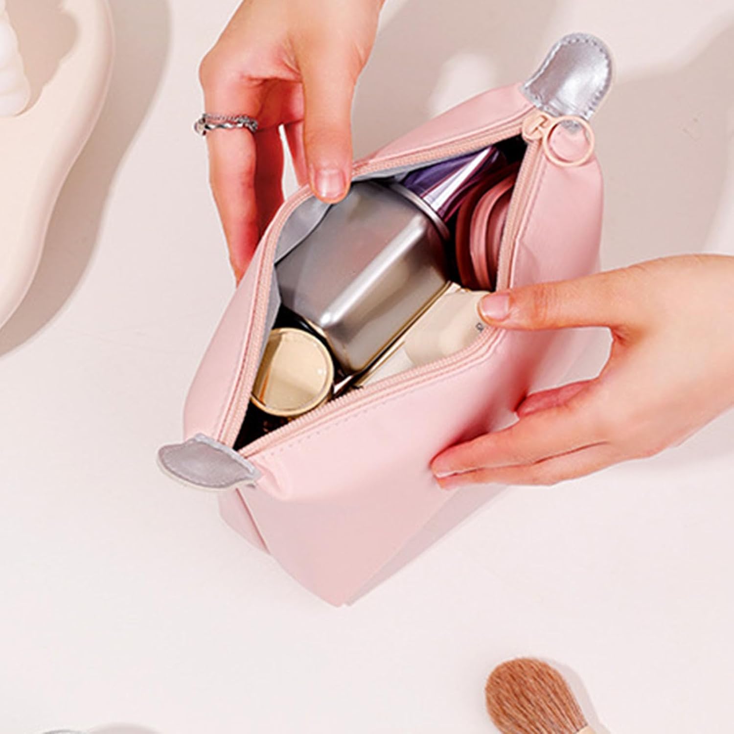Makeup Bag, Cosmetic Organizer Bag Storage Portable Toiletry Large Capacity Travel - Image 2