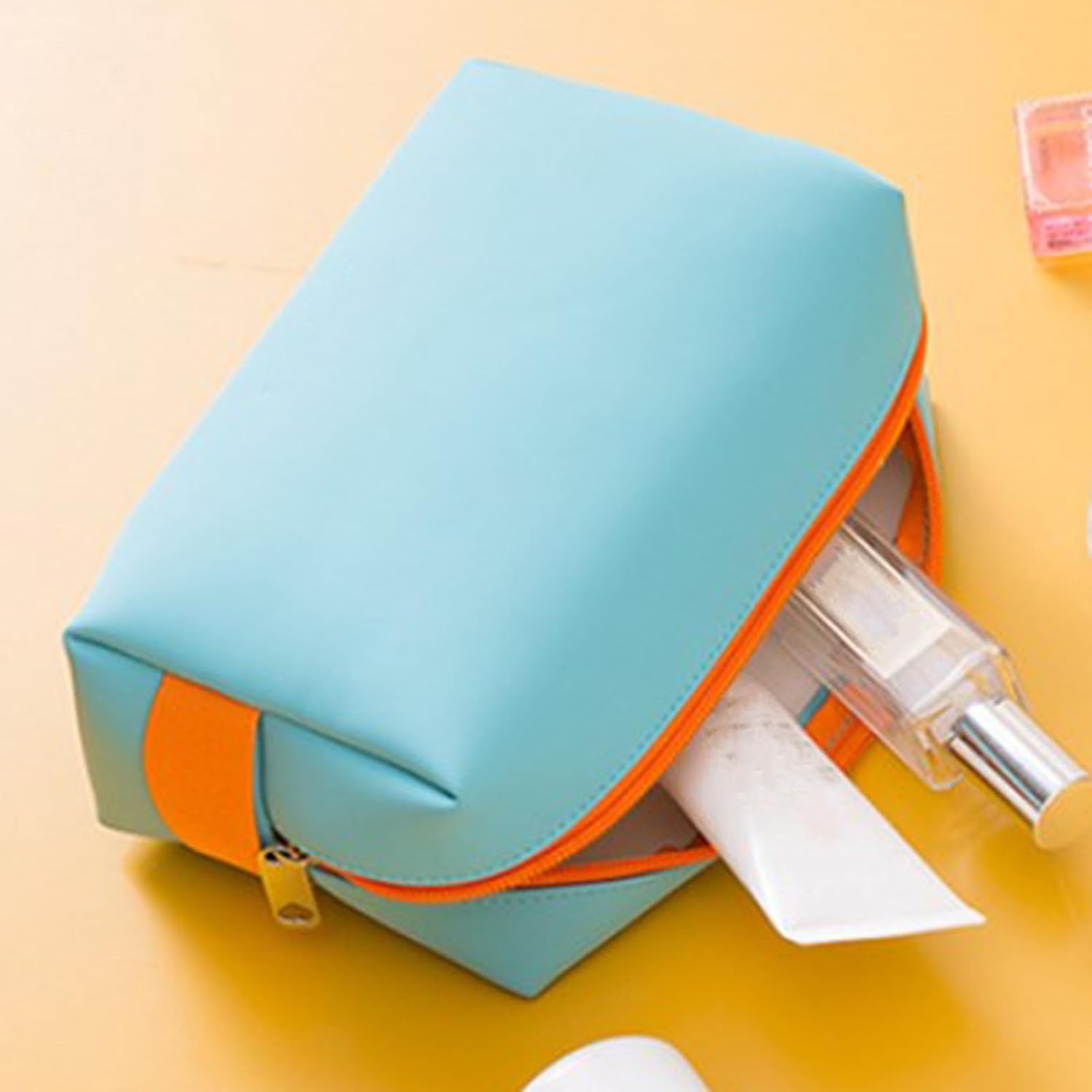 Travel Makeup Bag, PU Pouch Portable Toiletry Bag Large Capacity Cosmetic Storage Organizer - Image 2
