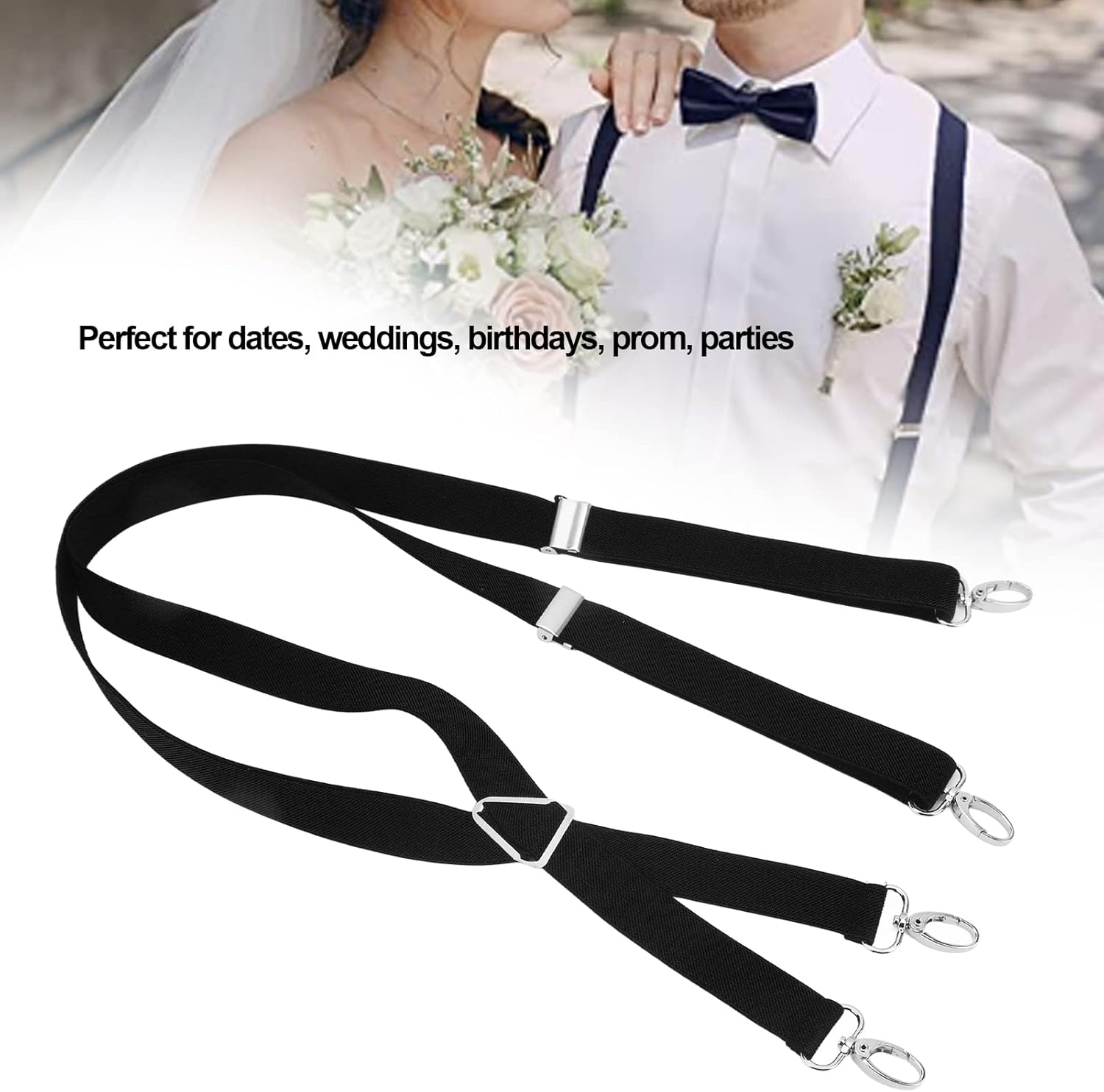 Mens Suspenders,Back Hidden Suspender,Adjustable Stretchable 2.5x110cm/1.0x43.3in Clip Suspenders Fit 4 Metal Buckles Pants for Adult(black) - Image 3