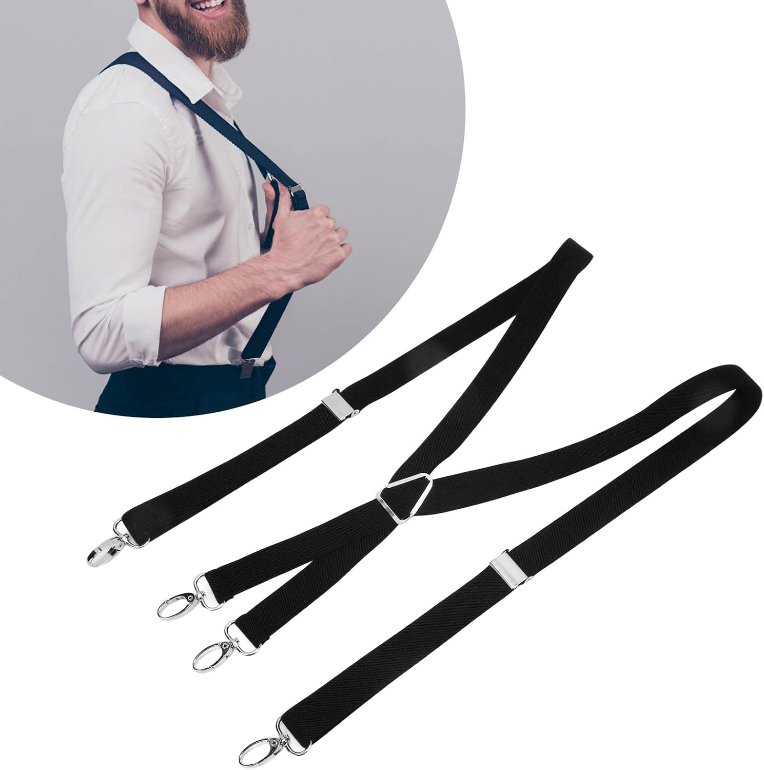 Mens Suspenders,Back Hidden Suspender,Adjustable Stretchable 2.5x110cm/1.0x43.3in Clip Suspenders Fit 4 Metal Buckles Pants for Adult(black) - Image 5
