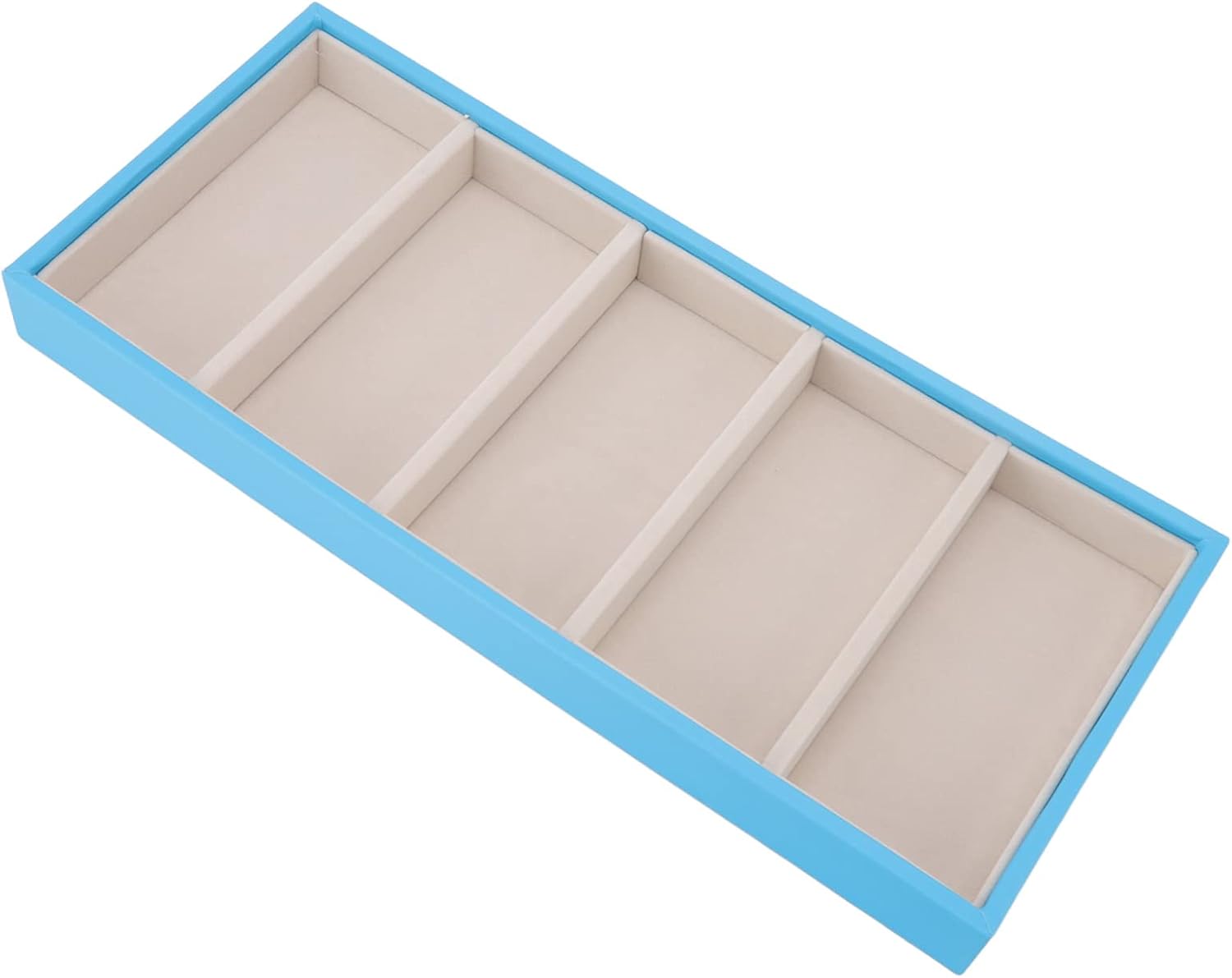 Glasses Organizer Jewelry Tray, 5 Grids Leather Eyeglass Storage Case Sunglass Display Tray and Watch Collection Organizer(Light Blue) - Image 1