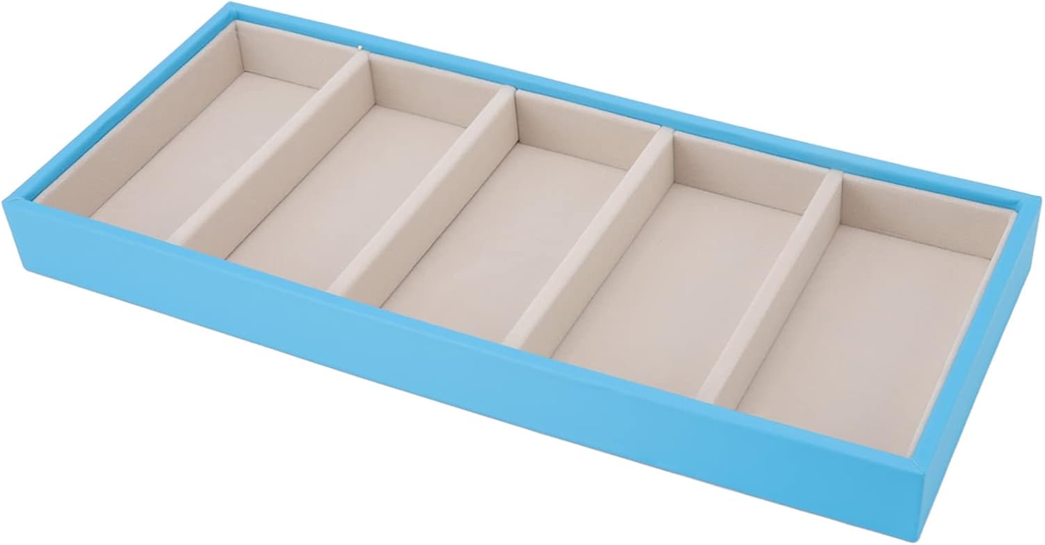 Glasses Organizer Jewelry Tray, 5 Grids Leather Eyeglass Storage Case Sunglass Display Tray and Watch Collection Organizer(Light Blue) - Image 6
