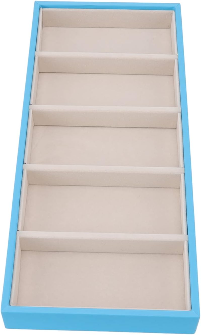 Glasses Organizer Jewelry Tray, 5 Grids Leather Eyeglass Storage Case Sunglass Display Tray and Watch Collection Organizer(Light Blue) - Image 7