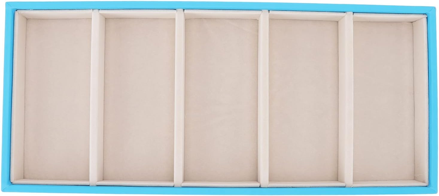 Glasses Organizer Jewelry Tray, 5 Grids Leather Eyeglass Storage Case Sunglass Display Tray and Watch Collection Organizer(Light Blue) - Image 8