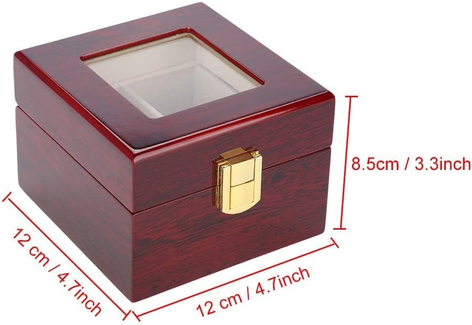 Wooden Watch Box, 2 Slots Storage Case Organizer Beige Soft Flannel Lining Red Box for Men with Clear Lid - Image 5