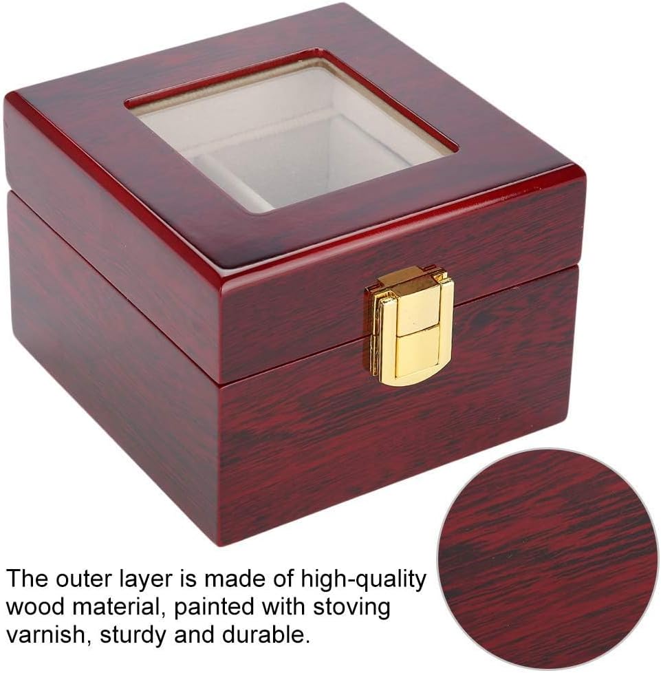 Wooden Watch Box, 2 Slots Storage Case Organizer Beige Soft Flannel Lining Red Box for Men with Clear Lid - Image 8
