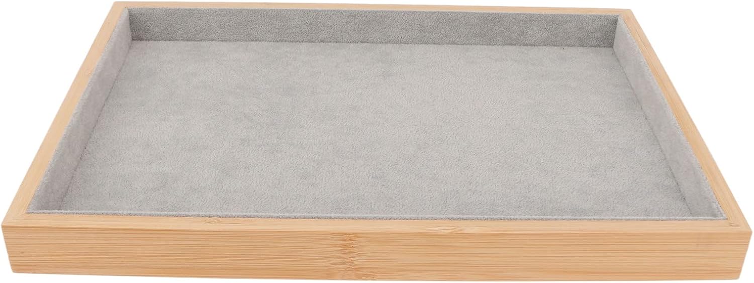 Velvet Stackable Jewelry Tray, Wood Flat Organizer Tray Drawer for Necklace Bracelet Ring Showcase Display(Grey) - Image 1