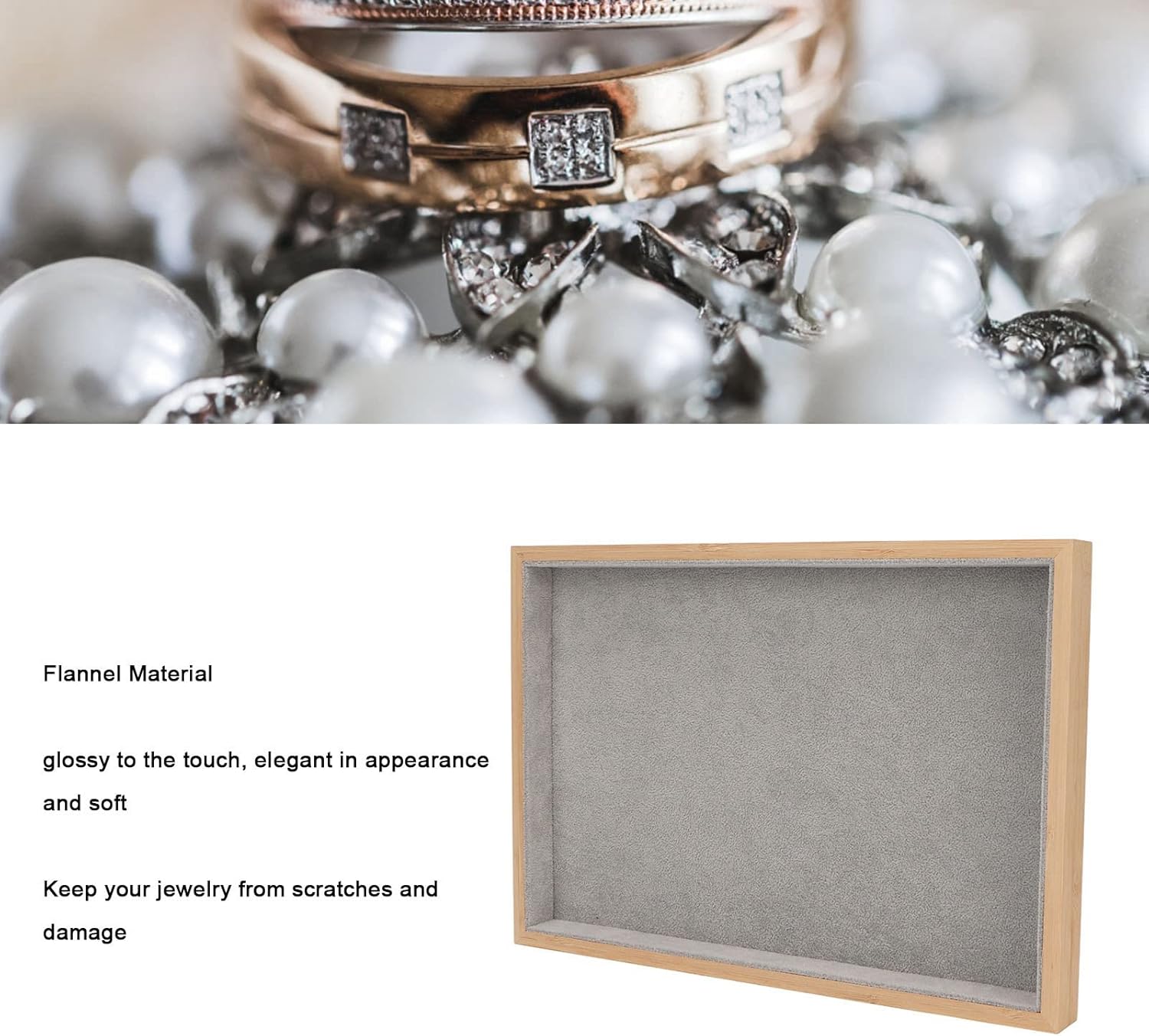 Velvet Stackable Jewelry Tray, Wood Flat Organizer Tray Drawer for Necklace Bracelet Ring Showcase Display(Grey) - Image 3