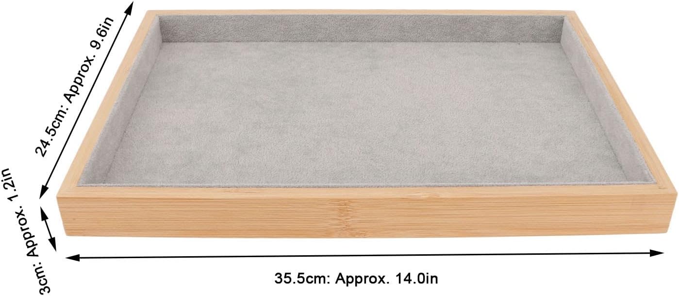 Velvet Stackable Jewelry Tray, Wood Flat Organizer Tray Drawer for Necklace Bracelet Ring Showcase Display(Grey) - Image 4