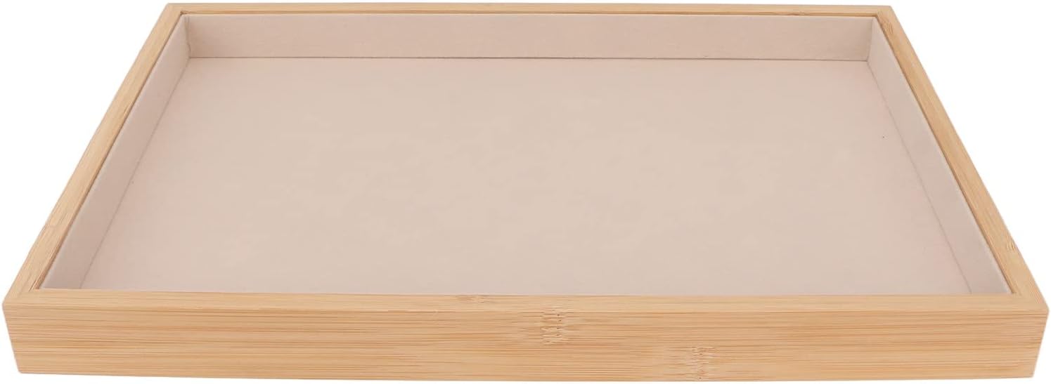 Velvet Stackable Jewelry Tray, Wood Flat Organizer Tray Drawer for Necklace Bracelet Ring Showcase Display(Beige) - Image 1